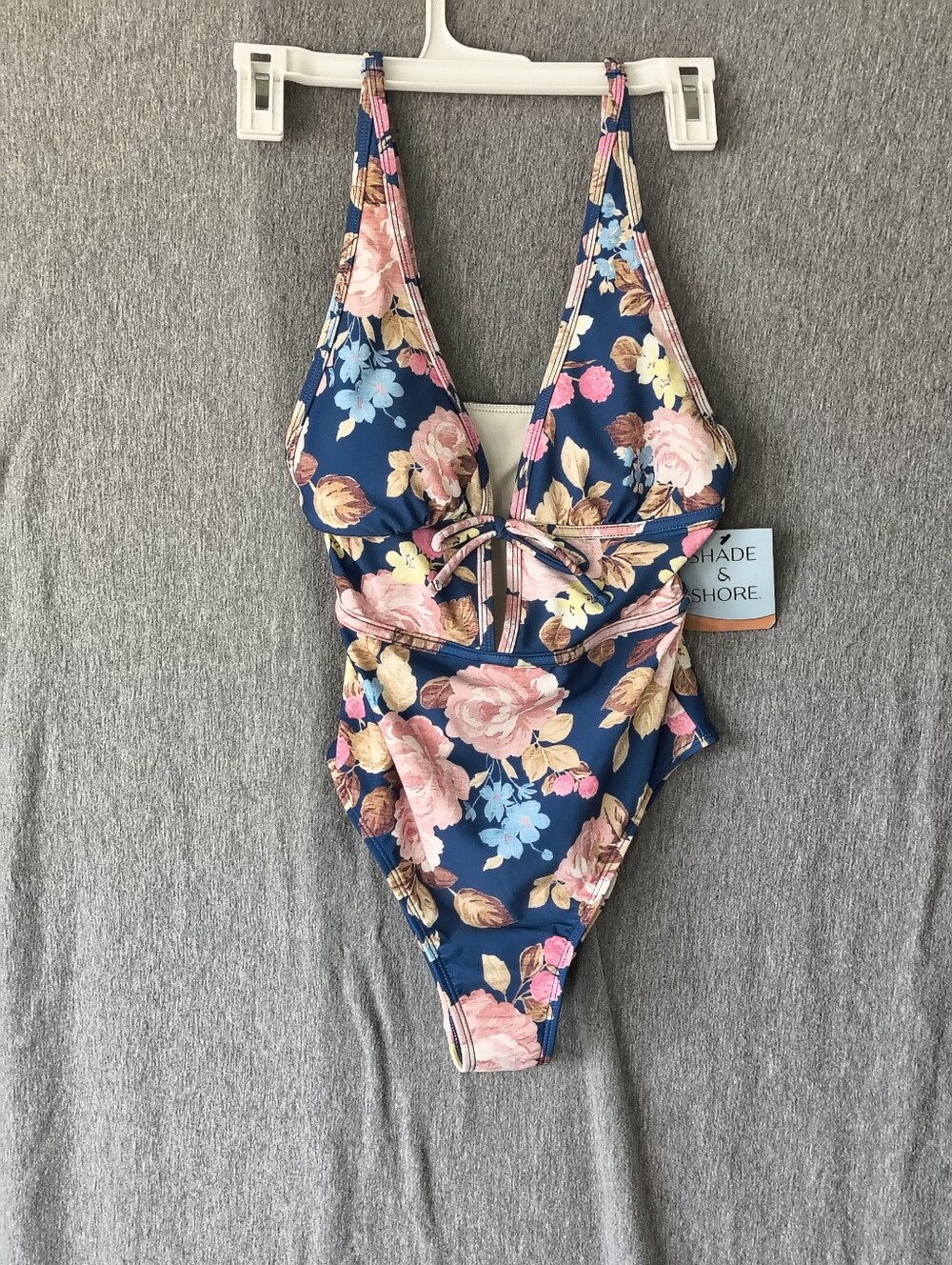 Shade & Shore Women’s Floral Plunge Tie One‑Piece – Multi (Size S)
